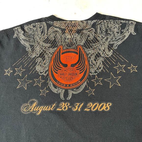 VTG Harley Davidson 105th Anniversary Skull-Wing T-Shirt 2008 Y2K Tee sz XL - Picture 6 of 10